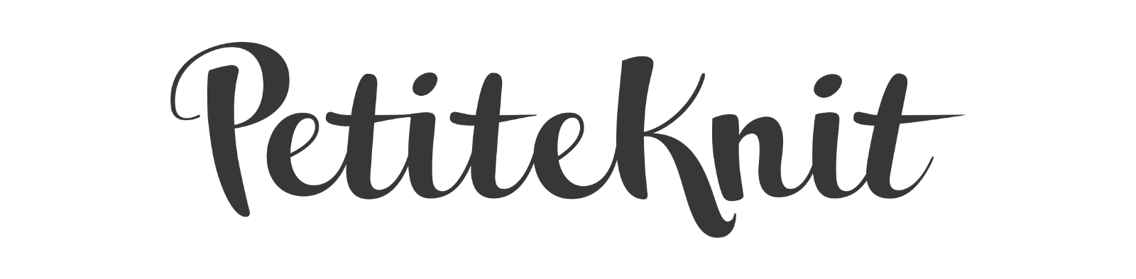 Black 'PetiteKnit' logo on a white background