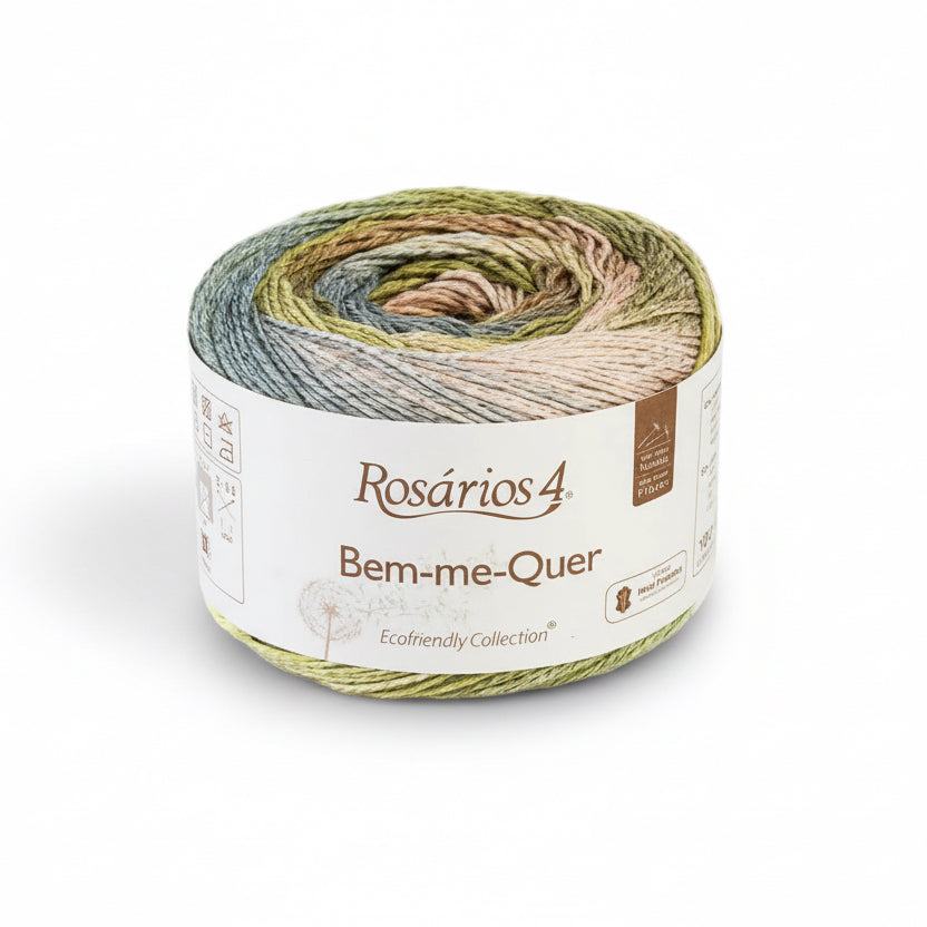 plae blues and green yarn with Rosarios label on a white background