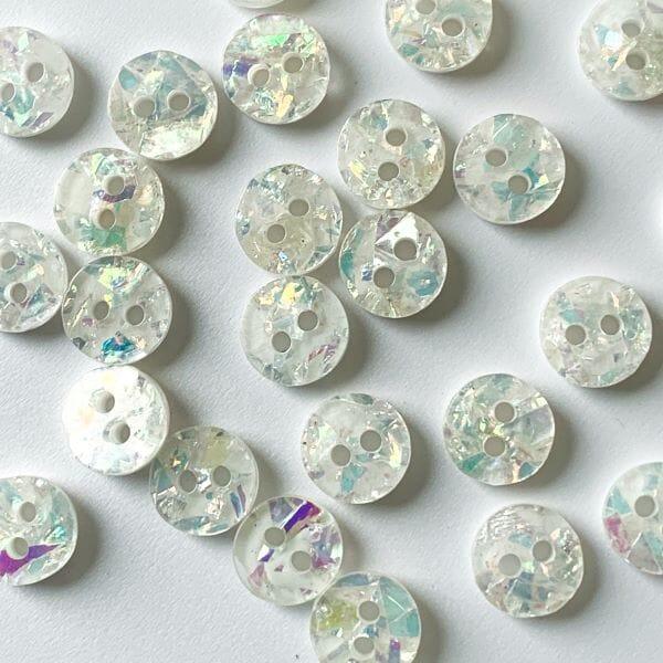 10mm - White Sparkly Button - Tangled Yarn