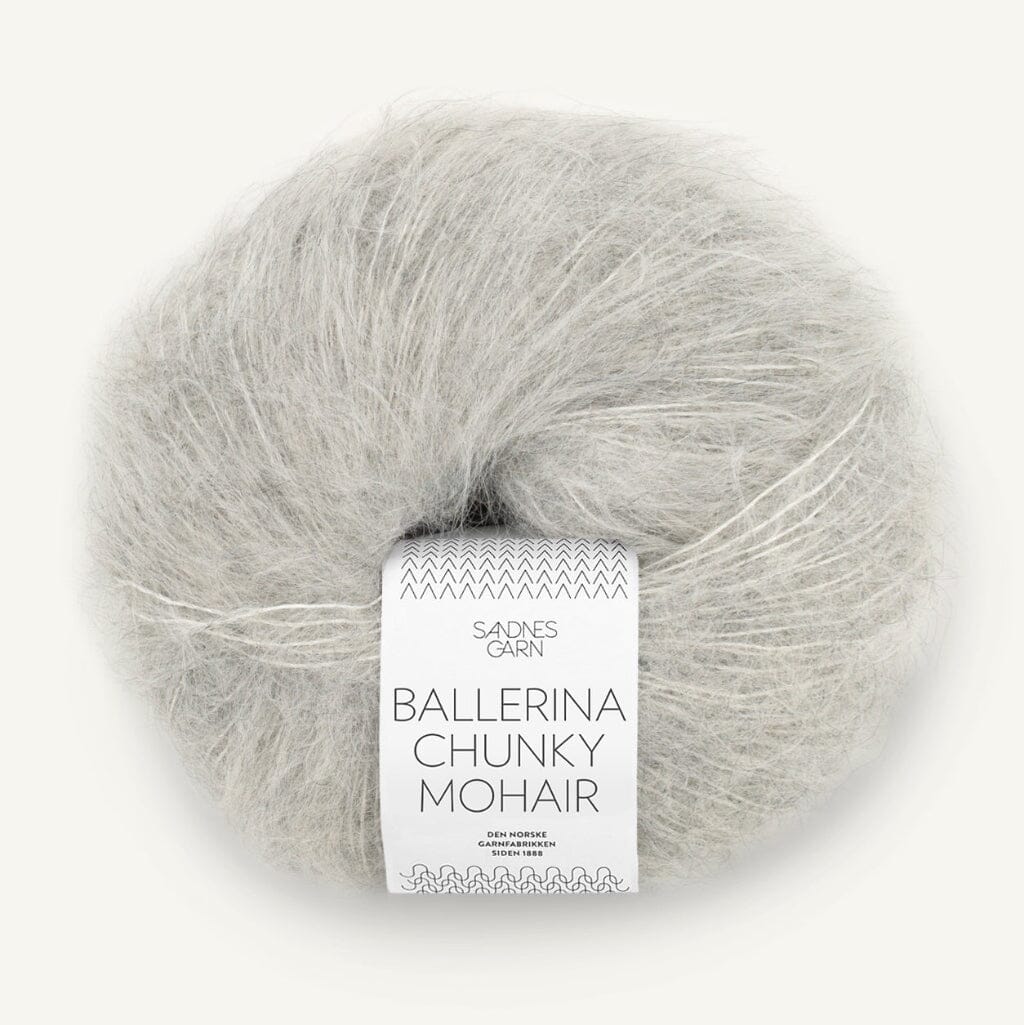 Ball of yarn labeled 'Ballerina Chunky Mohair' on a white background