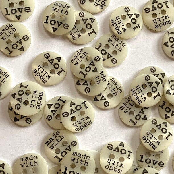 12mm Made with Love button | Black | Tangled Yarn UK