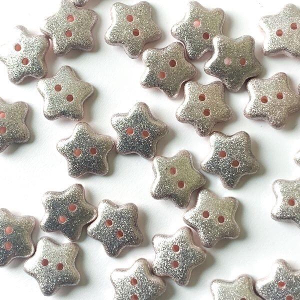 12mm - Silver &amp; Pink Star Button - Tangled Yarn