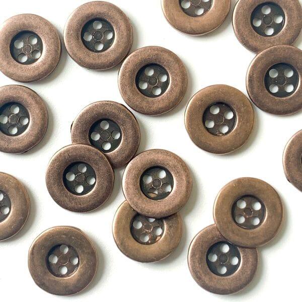 15mm - Simple Metal Old Copper Button - Tangled Yarn