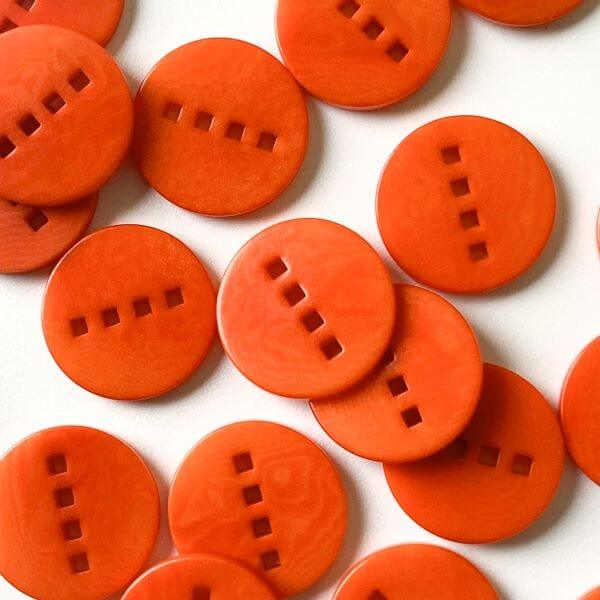 18mm - Orange Corozo Four Hole Button - Tangled Yarn
