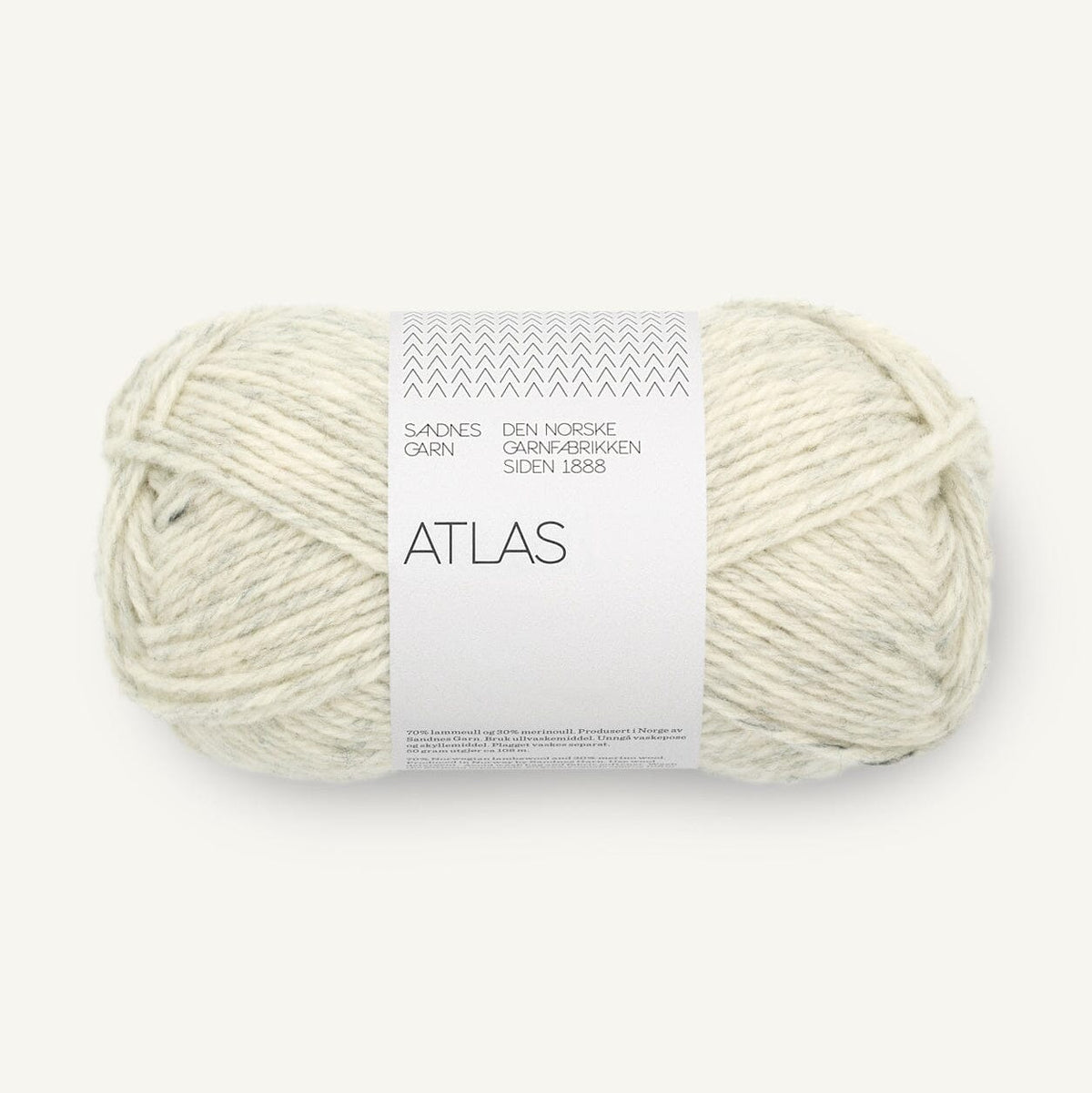 Ball of yarn with &#39;Atlas&#39; label on a white background