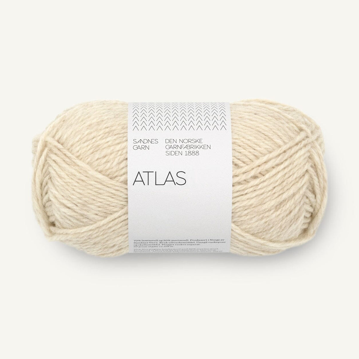 Ball of yarn with &#39;Atlas&#39; label on a white background