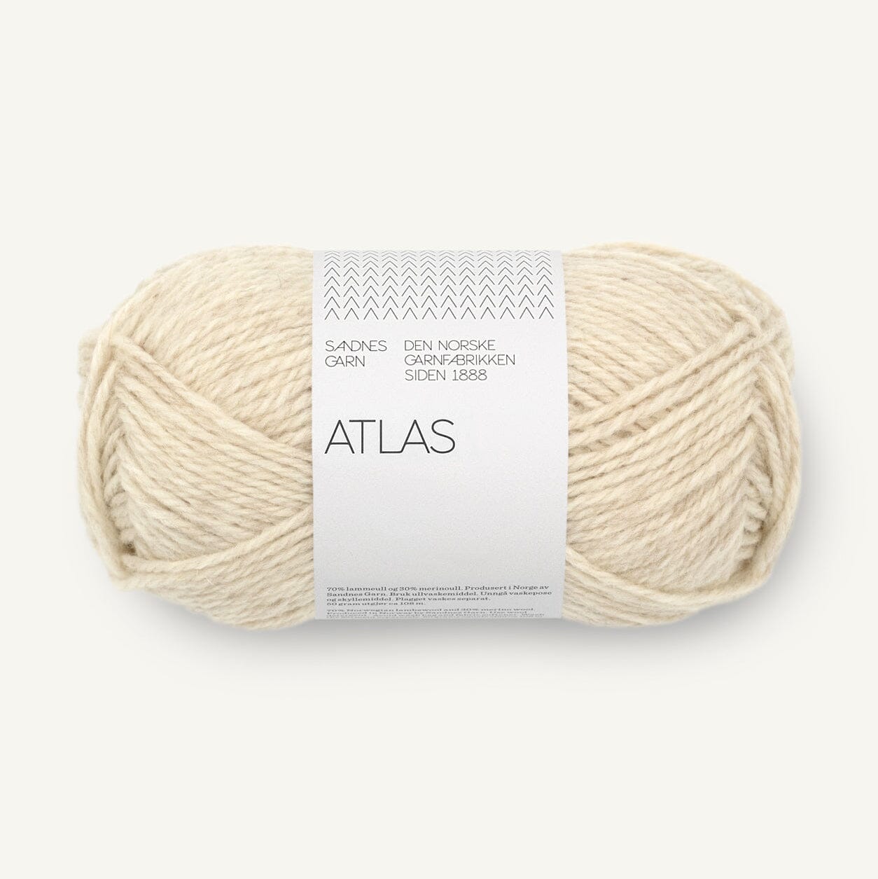 Ball of yarn with 'Atlas' label on a white background