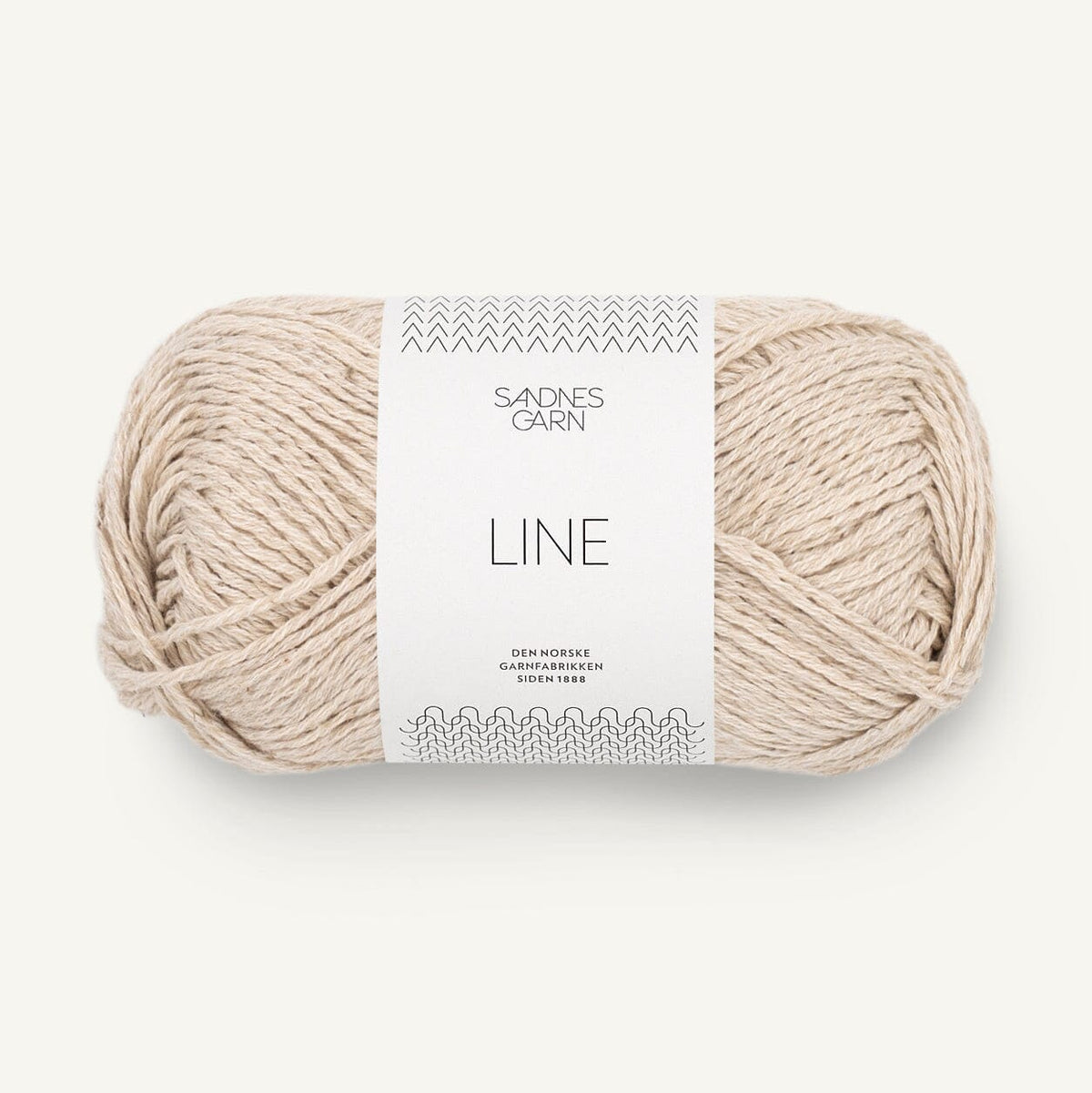 Ball of yarn with a 'Sandes Garn' label on a white background
