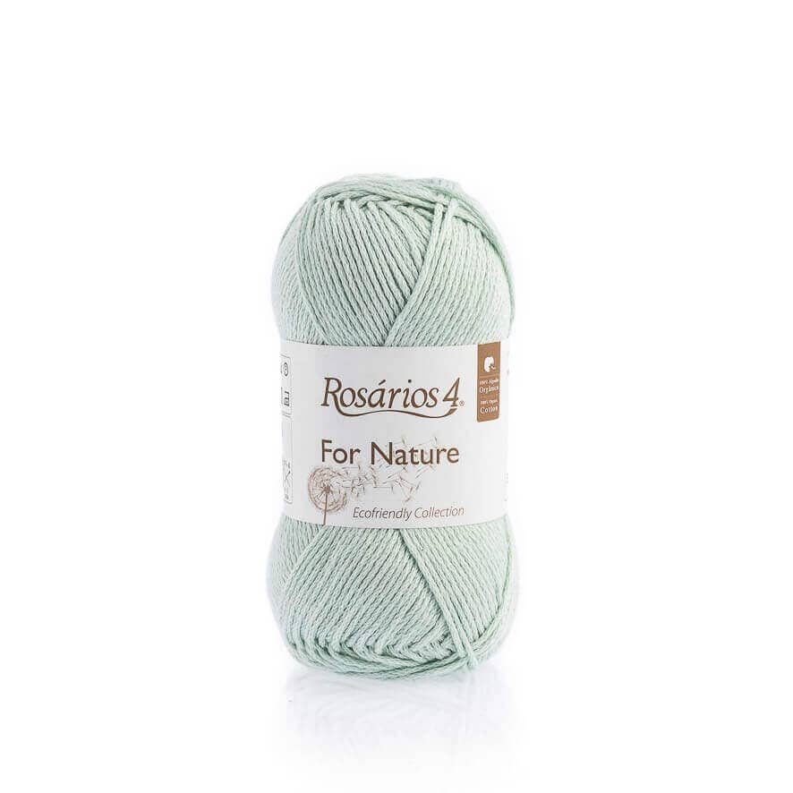 pale green  ball of cotton rosarios 4 on label with white background