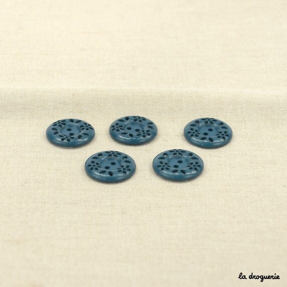 Petrol Blue 18 mm “Fleurettes D'antan” Button