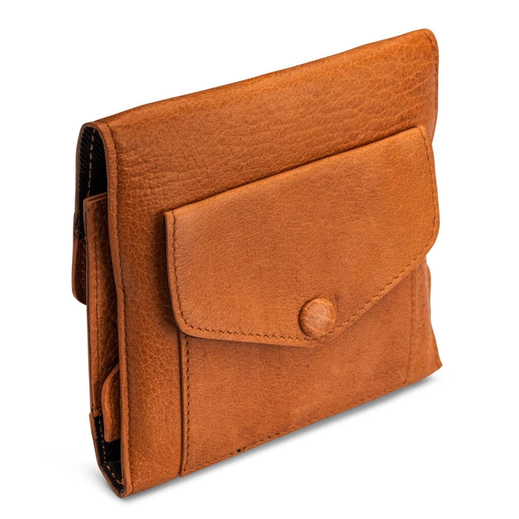 Brown leather needle case closed