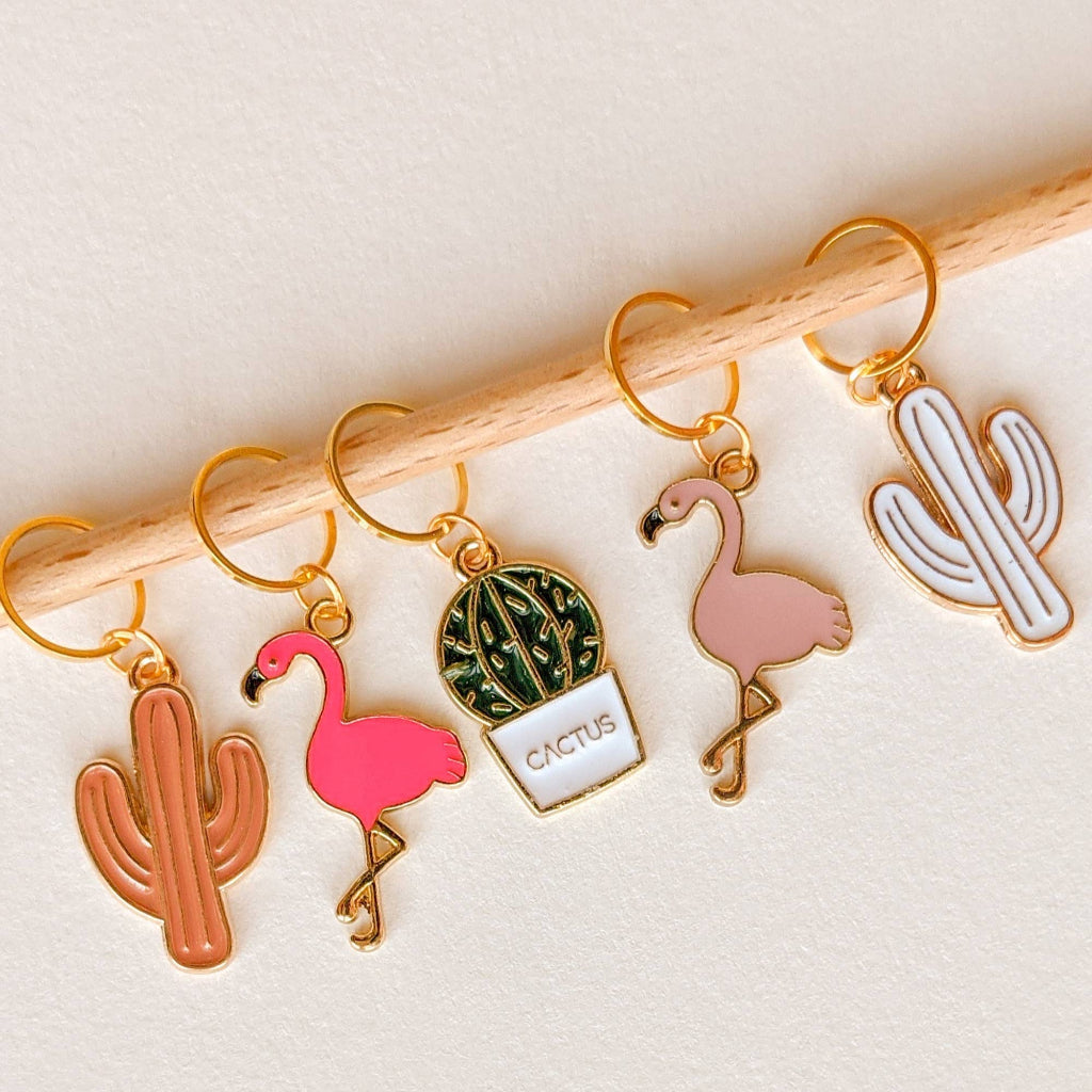 Cactus &amp; Flamingo Stitch Markers | Hello Kim | Tangled Yarn UK