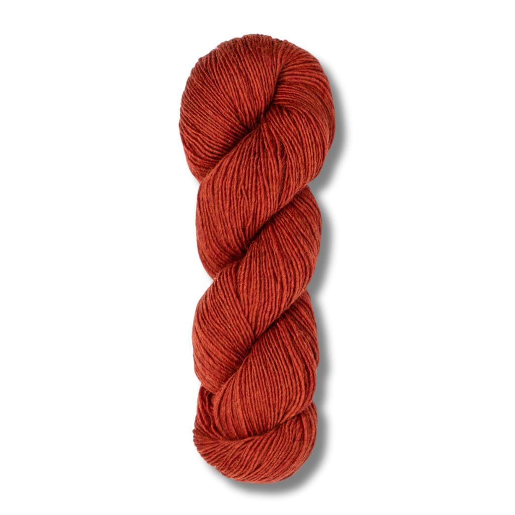 skein of Blue Sky Fibers Woolstok Light yarn in rusted roof