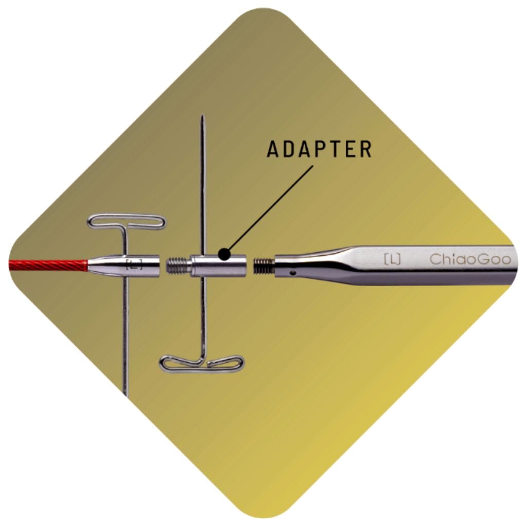 ChiaoGoo adapter diagram with a yellow background