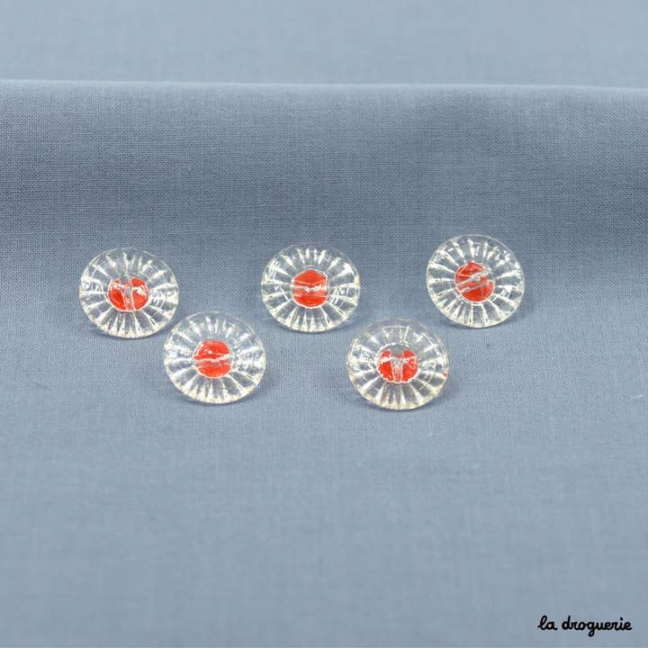 “Fleurette” 14 mm Glass Button | Crystal and Gold | Tangled Yarn UK