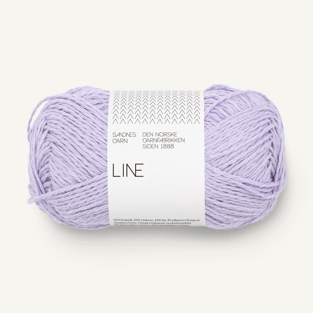 Ball of purple yarn with a label on a white background