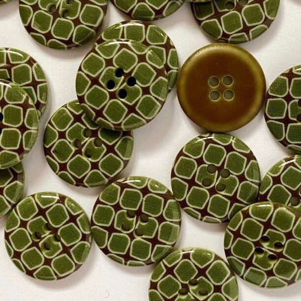 Green and Brown Glossy Geometric Buttons
 | Tangled Yarn UK