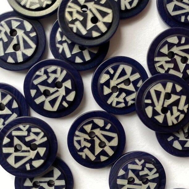 15mm Navy Corozo Buttons Raised Centre Laser Pattern | Tangled Yarn UK