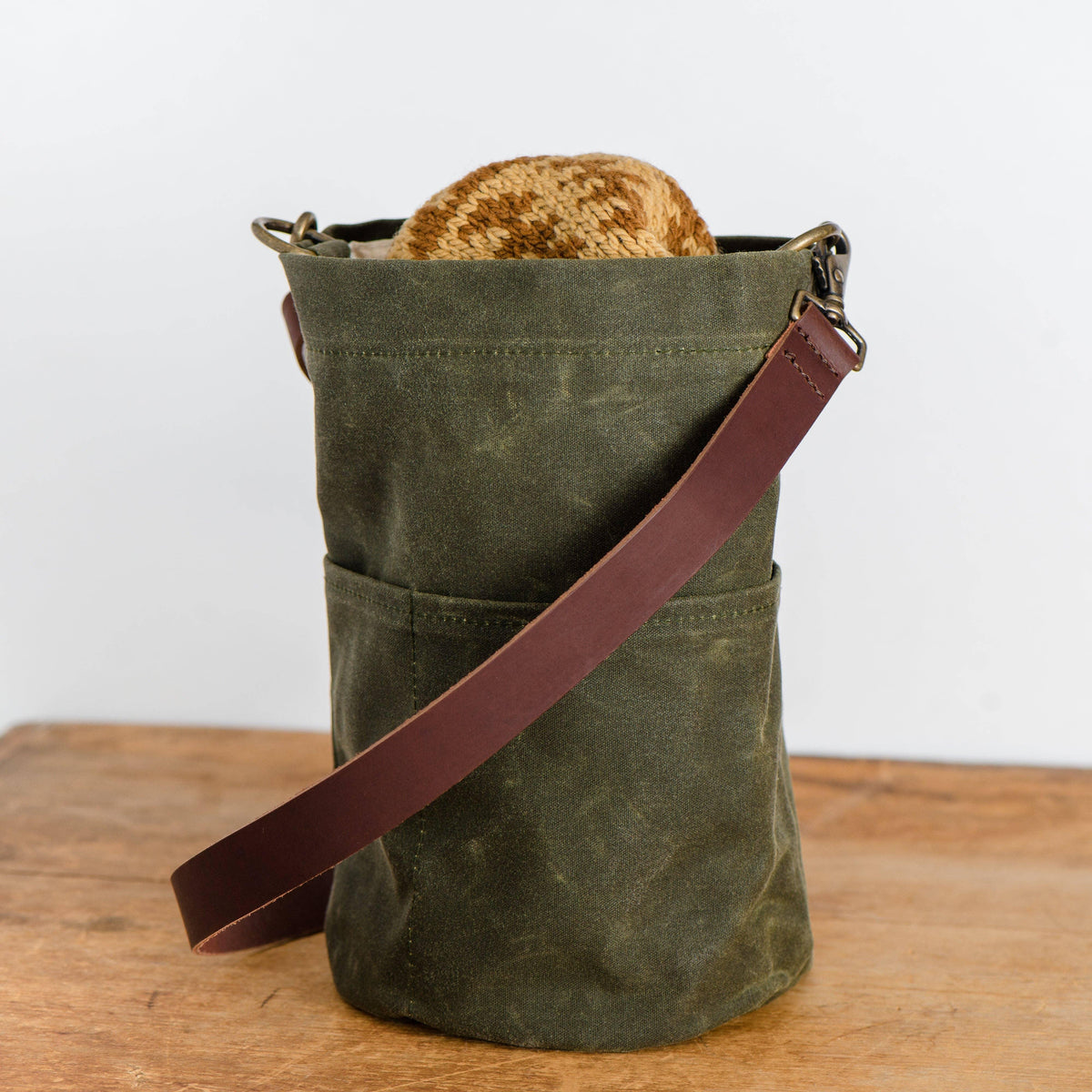 Twig &amp; Horn Waxed Canvas Bucket Bag - Tangled Yarn