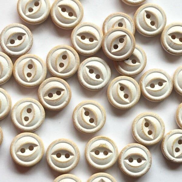12mm - White Washed Wood Button - Tangled Yarn