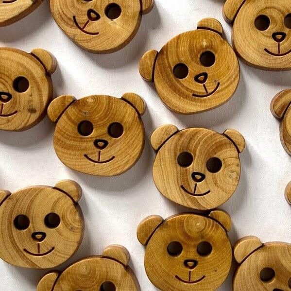 17mm - Wood Bear Face Button - Tangled Yarn