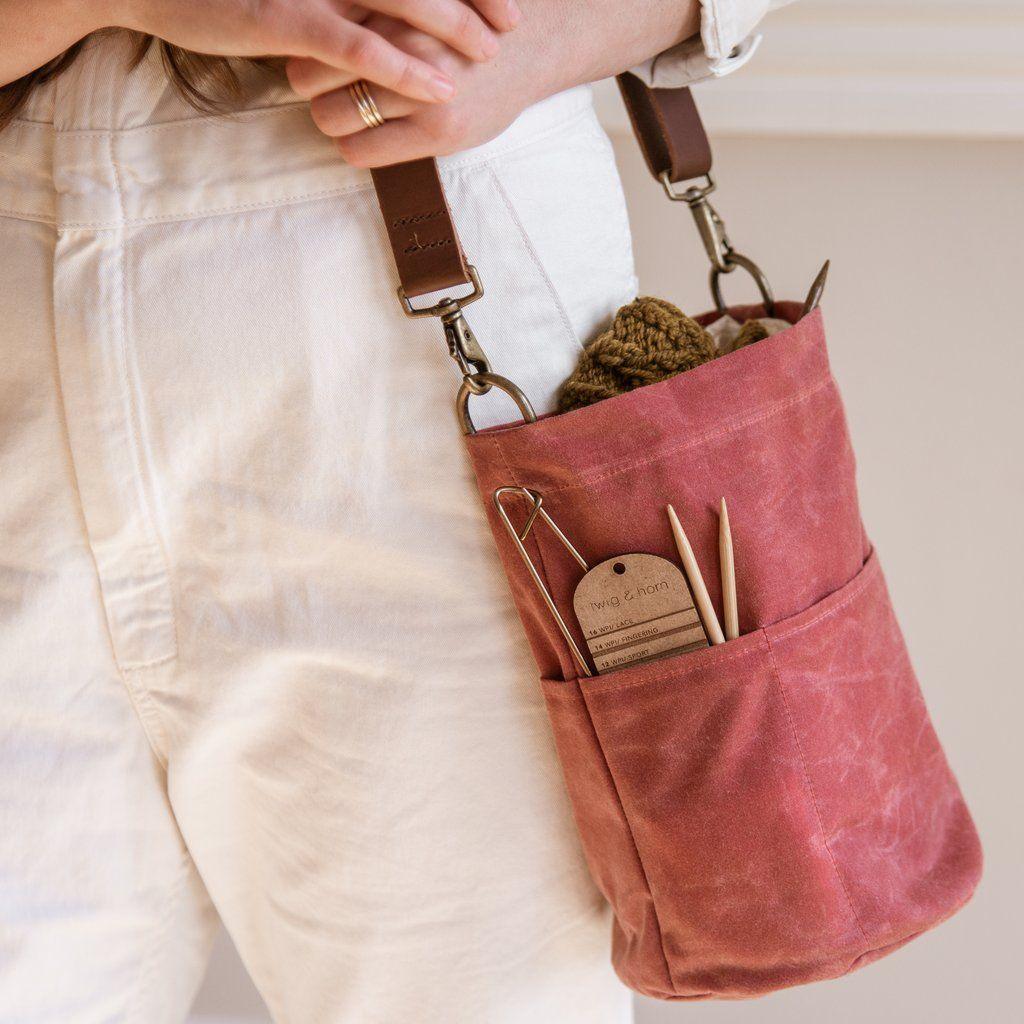 Twig & Horn Twig & Horn Waxed Canvas Bucket Bag - Cranberry - Project Bags