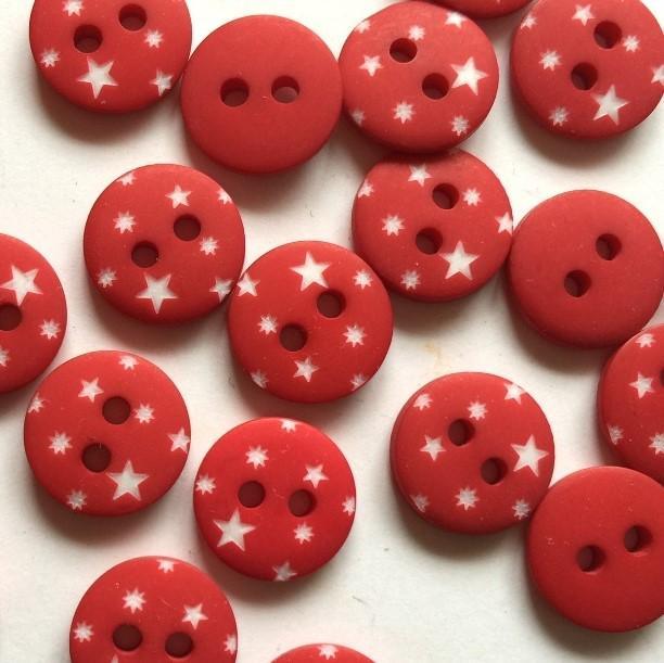 TextileGarden 12mm - Red with White Star Button -  - Buttons
