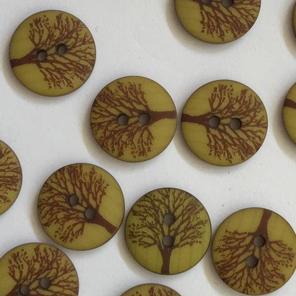 TextileGarden 15mm -  Matt Olive Green Tree Button -  - Buttons