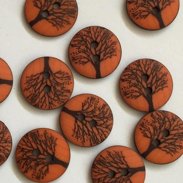 TextileGarden 15mm -  Matt Orange Tree Button -  - Buttons
