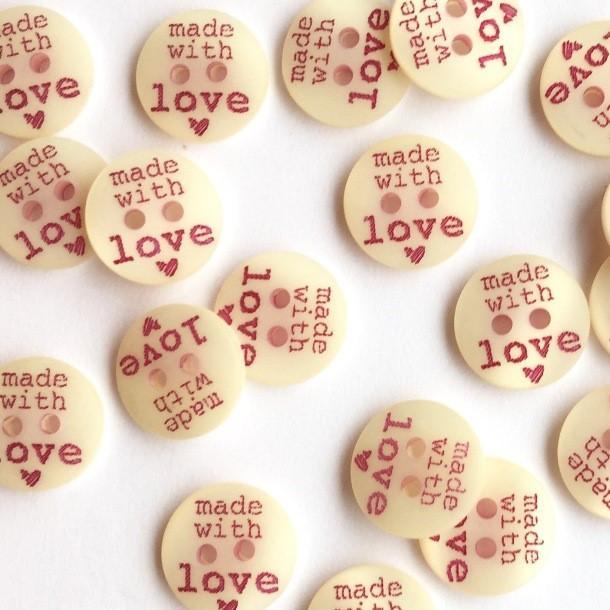 12mm - Made with Love Button  |  Pink | Tangled Yarn UK