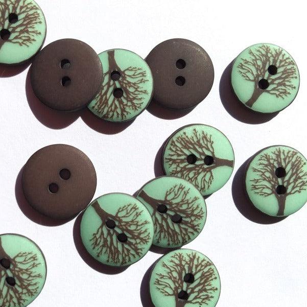TextileGarden 15mm -  Matt Mint Green Tree Button -  - Buttons