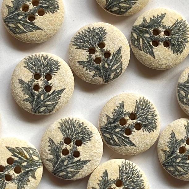 TextileGarden 18mm - White &amp; Grey Thistle Button -  - Buttons