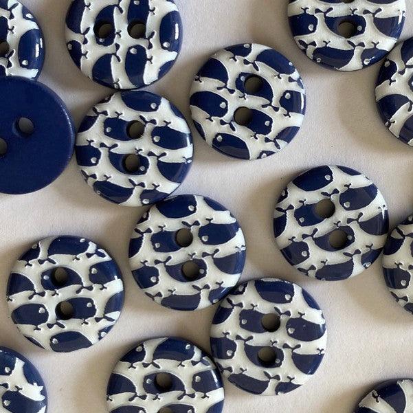 TextileGarden 12mm - White Button with Navy Whales -  - Buttons