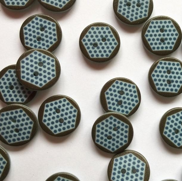 TextileGarden 12mm - Bronze and Duck Egg Hex Button -  - Buttons