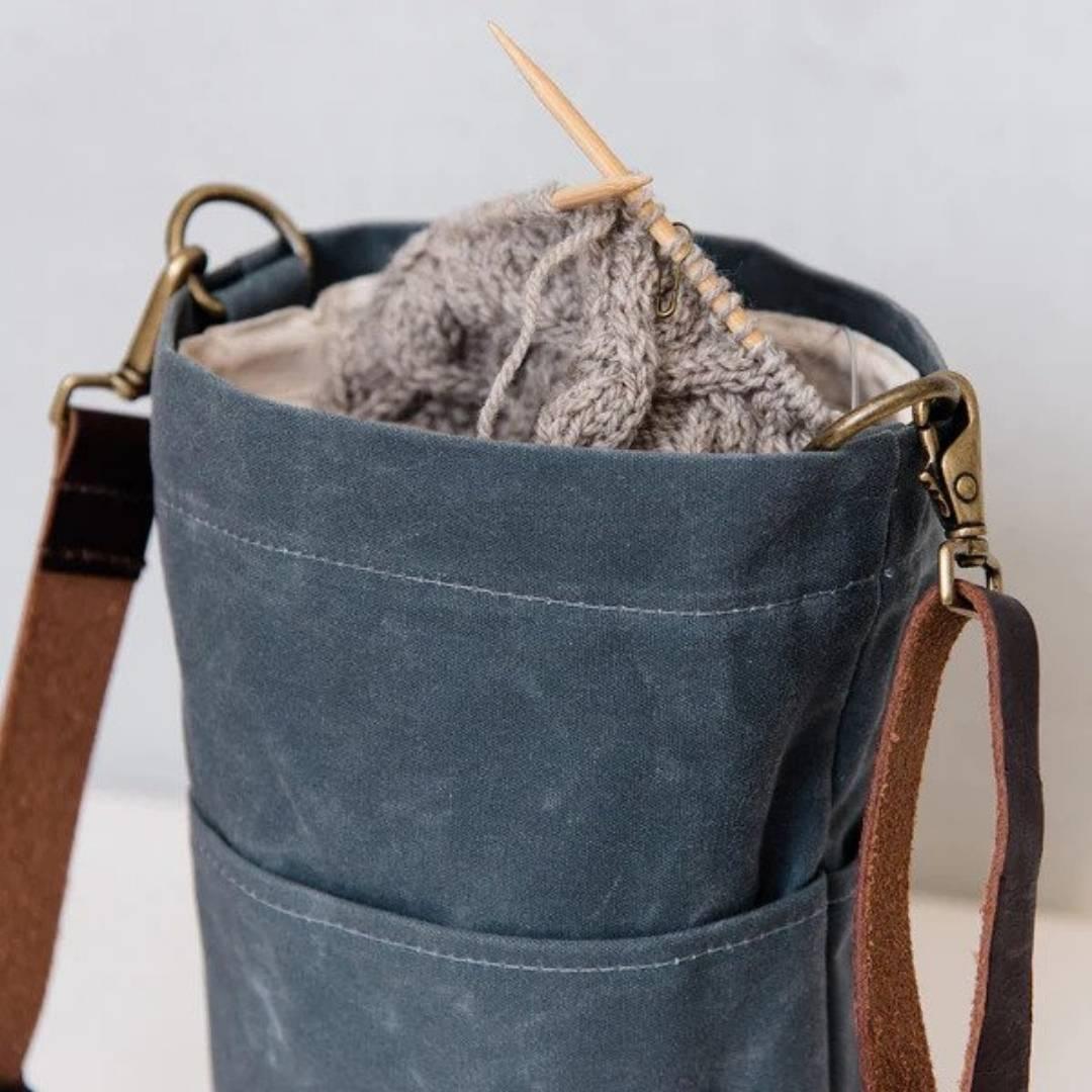 Waxed canvas sales knitting bag