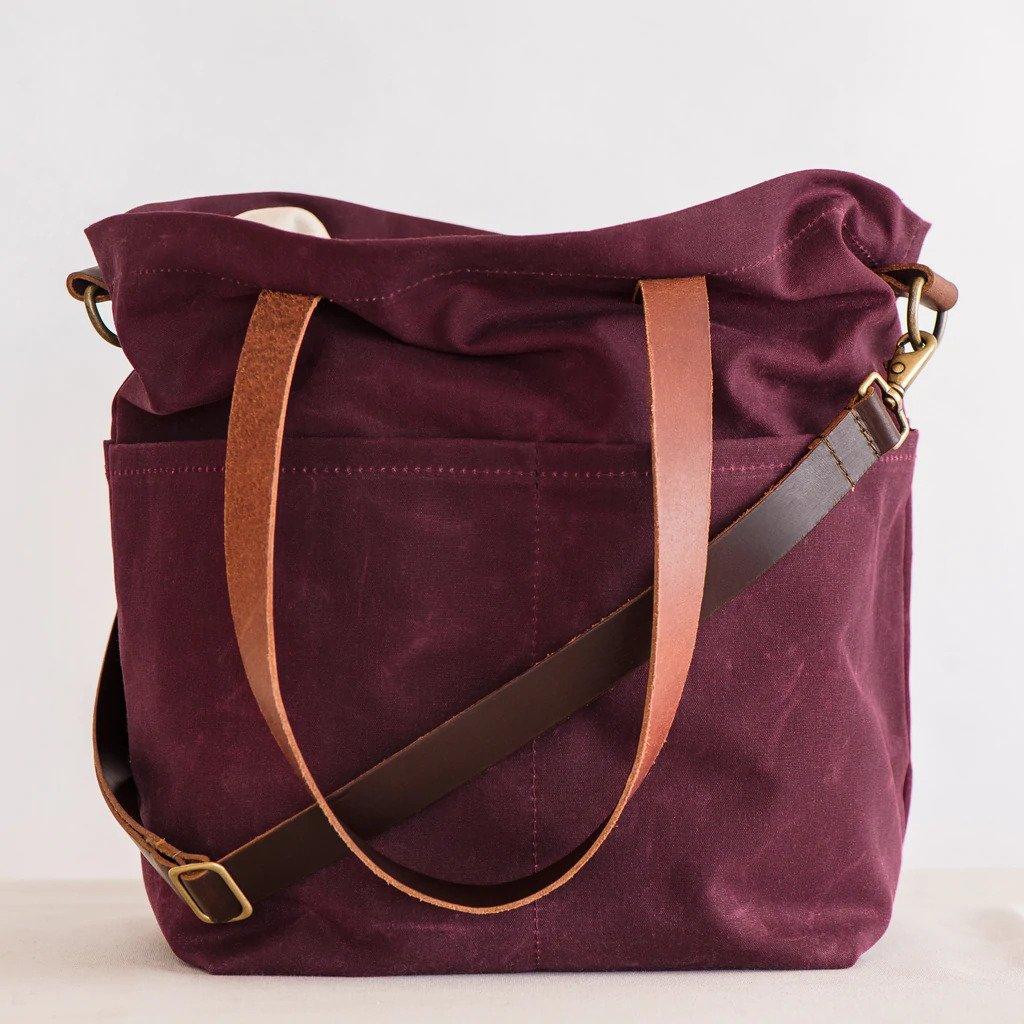 Twig & Horn Twig & Horn Waxed Canvas Crossbody Tote - Burgundy - 